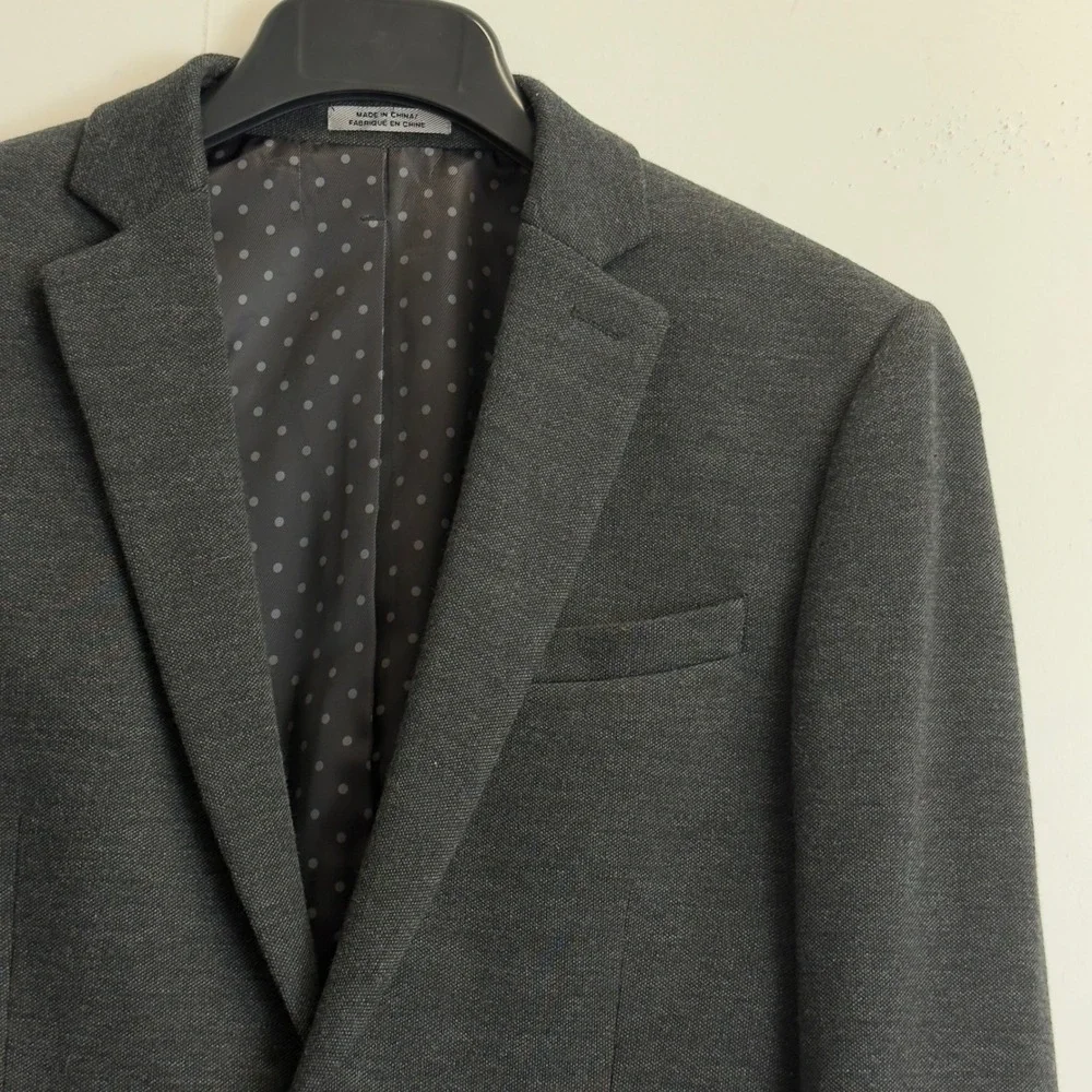Express Photographer Fitted Blazer Mens 36S Gray Knit Cotton Blend Two Button